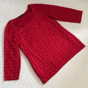 I.N. Studio | Tiered Stripe Ruffle 3/4 Sleeve Lined Top Red (S)